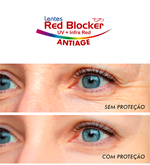 Lentes Red Blocker: olho com proteção e sem proteção